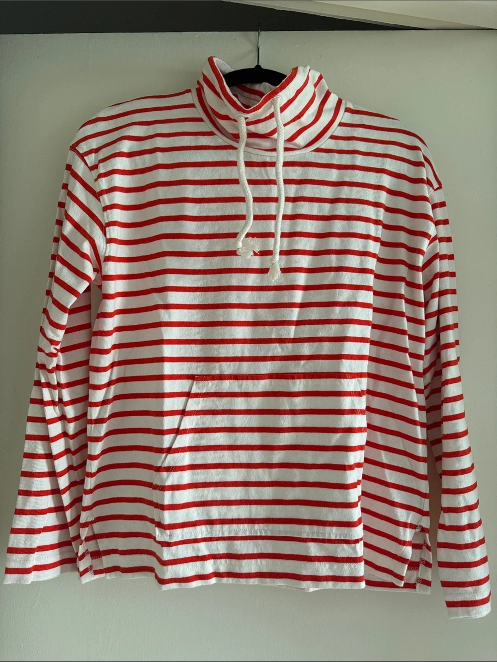 J. Crew White & Red Striped Funnel Neck Pullover